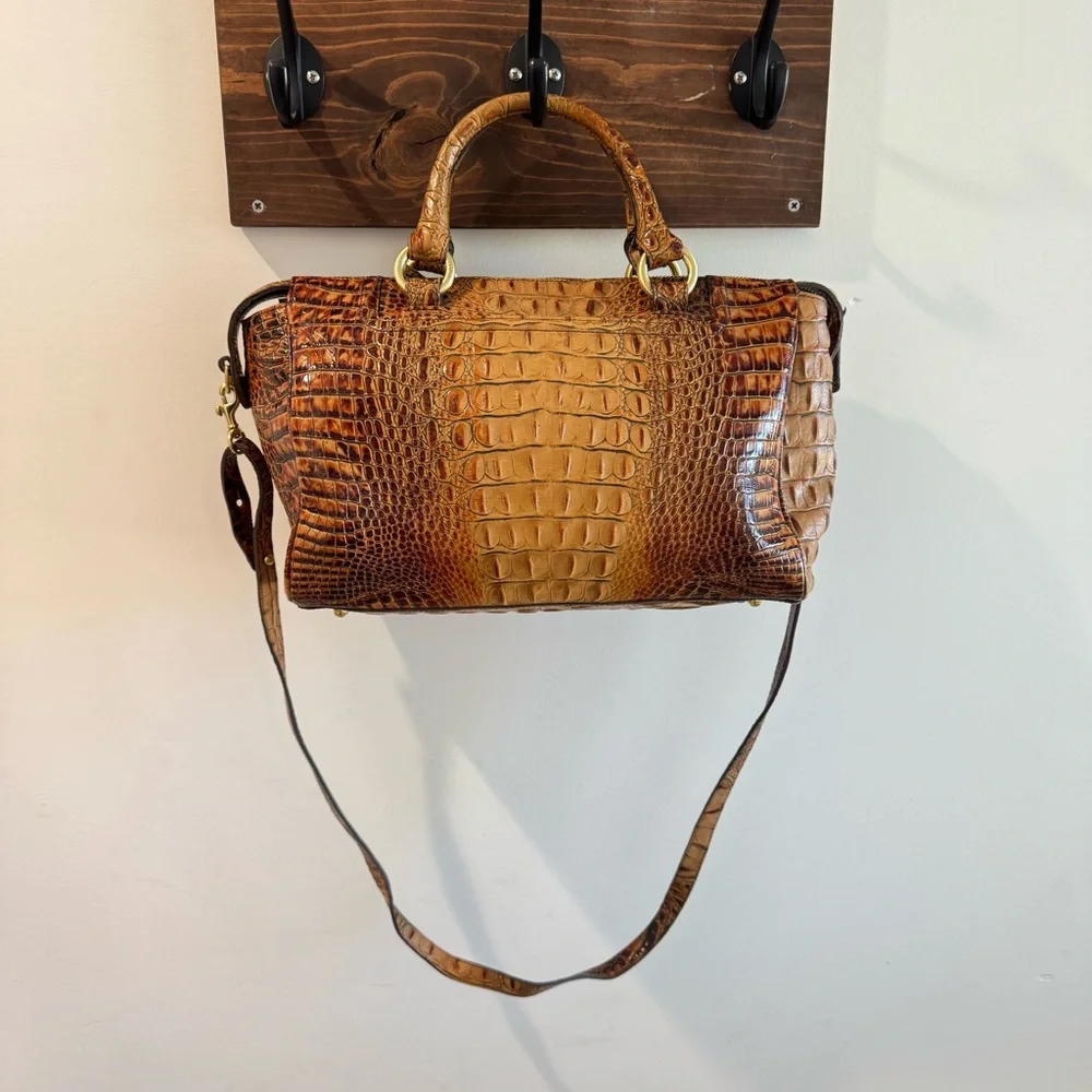 Brahmin Croc Embossed Leather Satchel Bag‎ in Toasted Pecan Melbourne